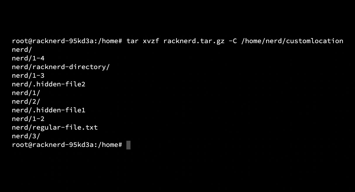 tar xvzf c to extract files at specific location