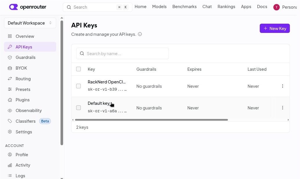 Create an OpenRouter API key