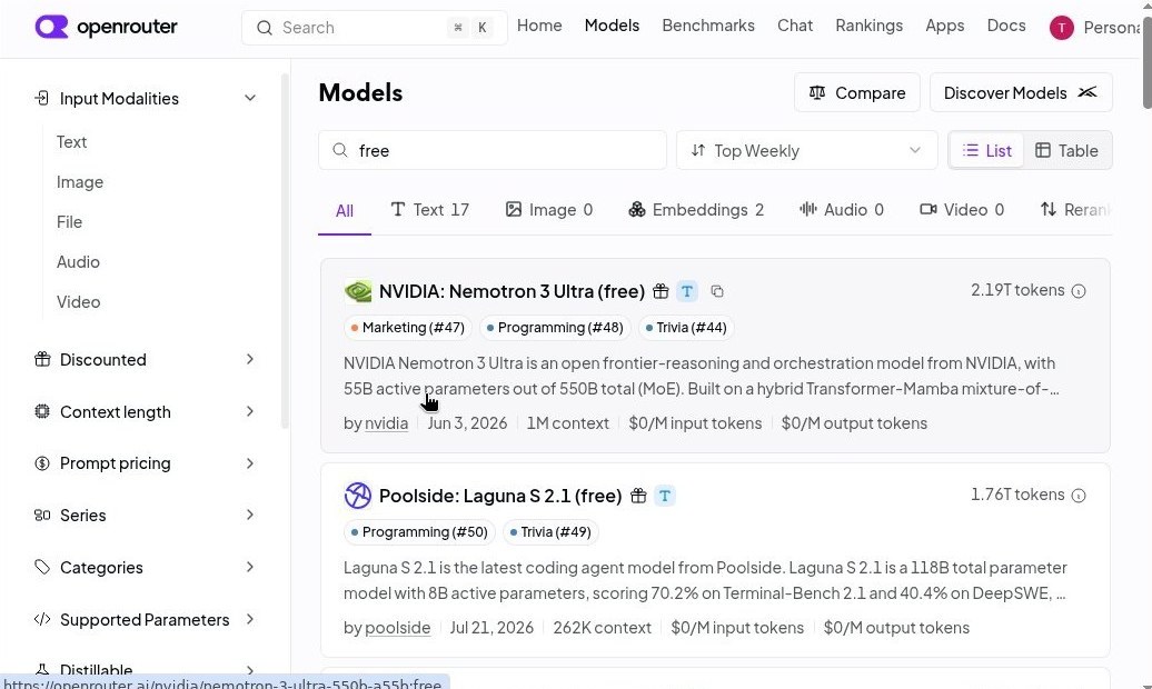 OpenRouter free models